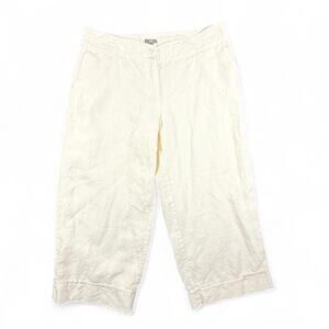 J.Jill 100% Linen Wide Leg Cropped Cream Pants Womens 14 Coastal Lagenlook Lined
